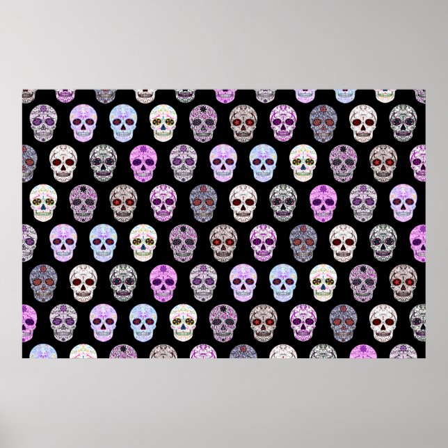 Colourful Day of the Dead Sugar Skull Pattern Poster (Front)