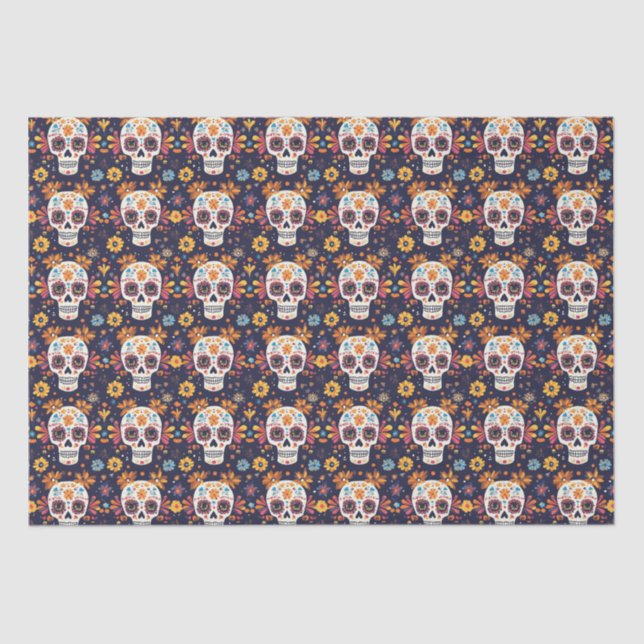 Colourful day of the dead sugar skull seamless pat tissue paper (Front)