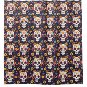 Colourful day of the dead sugar skull shower curtain