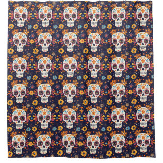 Colourful day of the dead sugar skull shower curtain