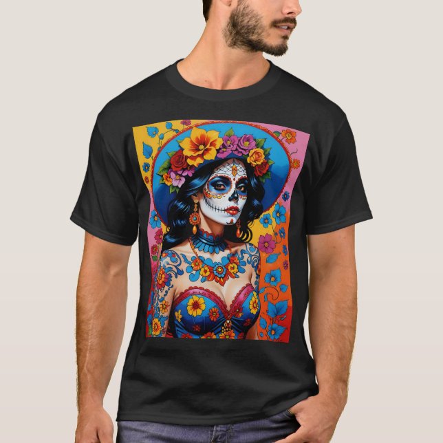 Colourful Day of the Dead Sugar Skull Tee (Front)