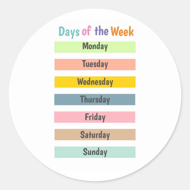 Colourful Days of the Week Classic Round Sticker (Front)