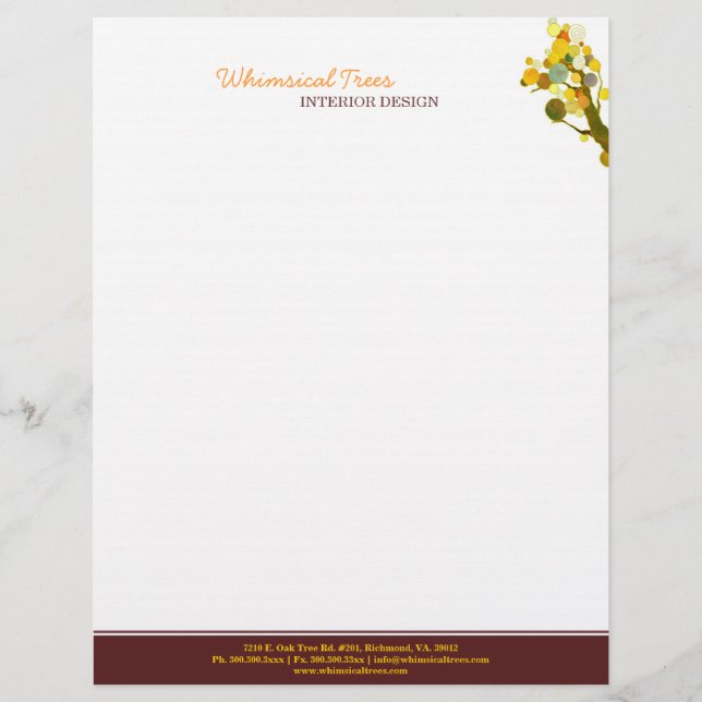 Colourful Deco Tree Interior Business Letterhead (Front)