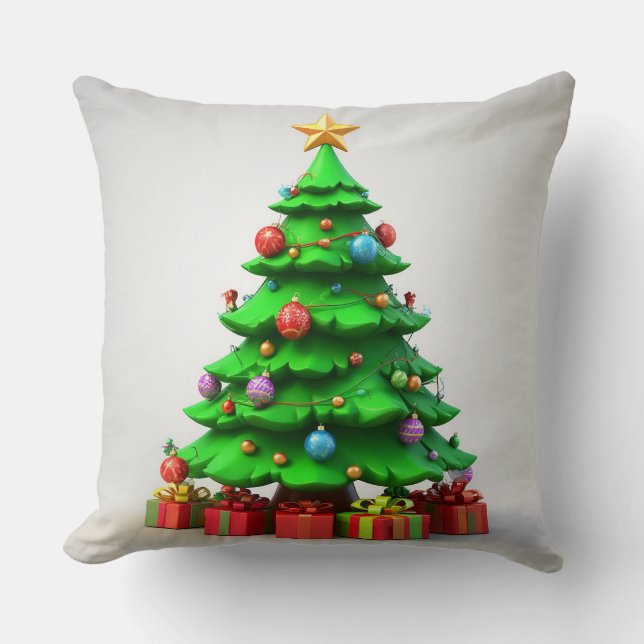 Colourful Decorated Christmas Tree Cushion (Front)