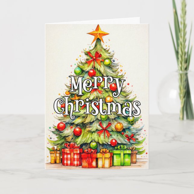 Colourful Decorative Christmas Tree Holiday Card (Front)