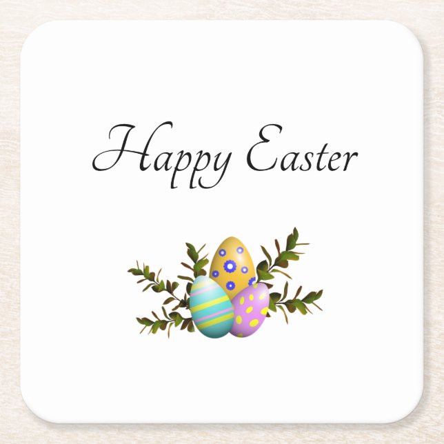 Colourful Decorative Easter Eggs Botanical Square Paper Coaster (Front)