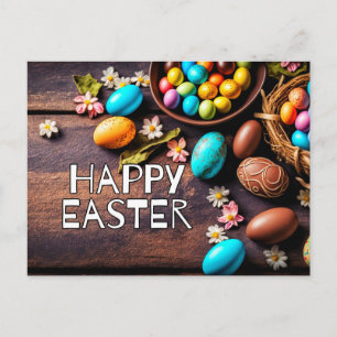 Colourful Decorative Eggs Happy Easter Postcard