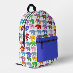 Colourful Decorative Elephants Pattern Printed Backpack