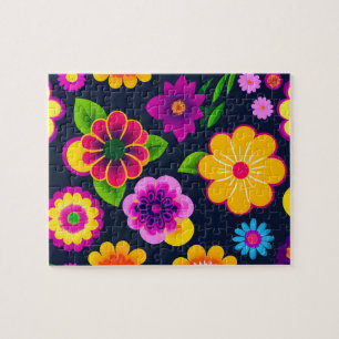 Colourful Decorative Floral Pattern Flowers Jigsaw Puzzle