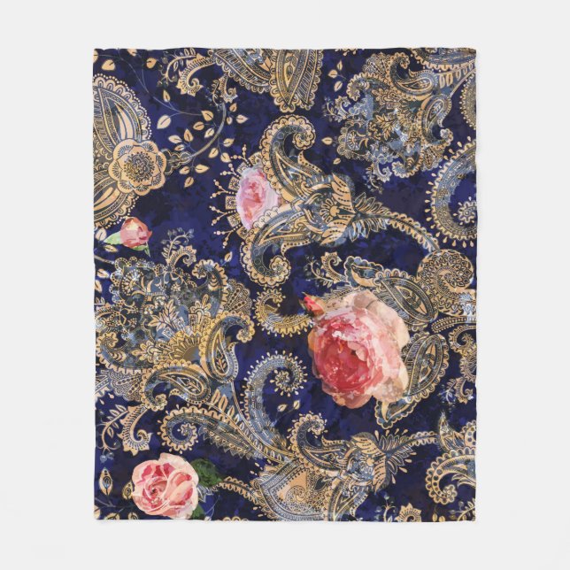 Colourful Decorative Flowers Batik Fleece Blanket (Front)