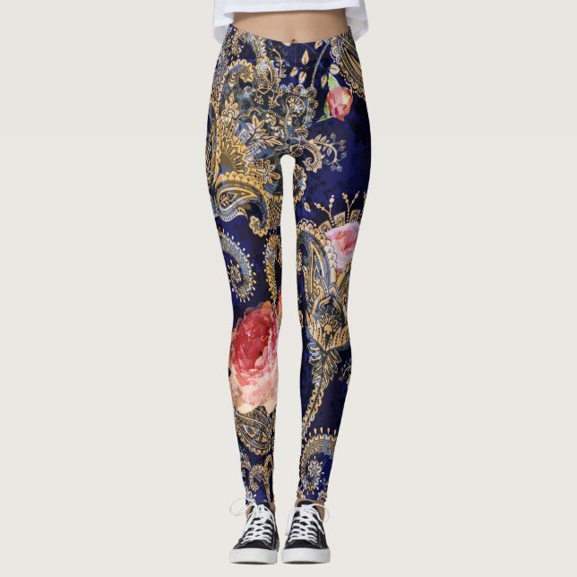 Colourful Decorative Flowers Batik Leggings (Front)