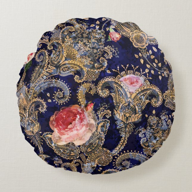 Colourful Decorative Flowers Batik Round Cushion (Front)