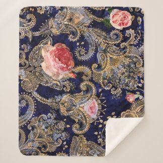 Colourful Decorative Flowers Batik Sherpa Blanket