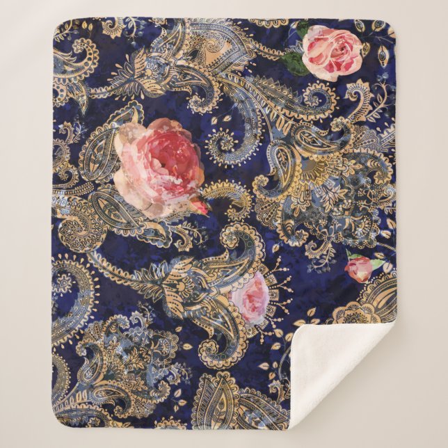 Colourful Decorative Flowers Batik Sherpa Blanket (Front)