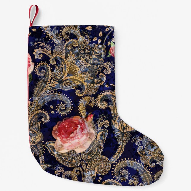Colourful Decorative Flowers Batik Small Christmas Stocking (Front)