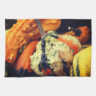 Colourful Decorative Gourds Close Up Fall  Tea Towel