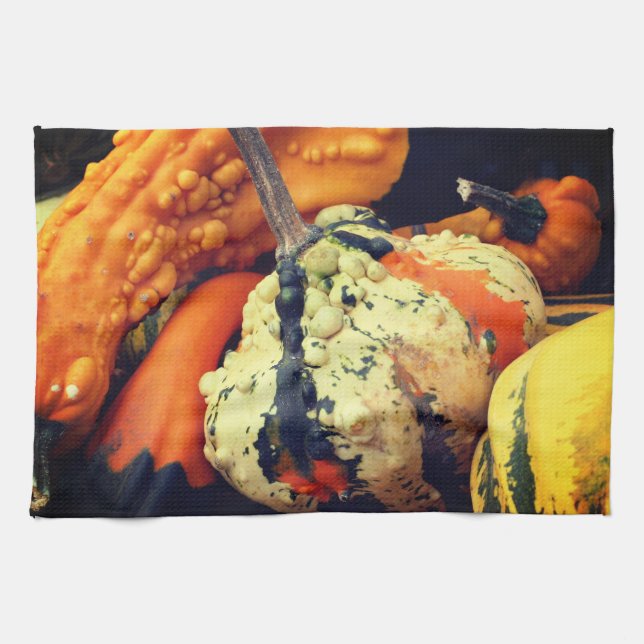 Colourful Decorative Gourds Close Up Fall  Tea Towel (Horizontal)