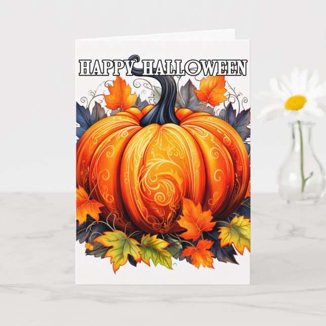 Colourful Decorative Happy Halloween Pumpkin Card (Small Plant)