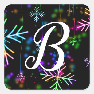Colourful Decorative Snowflakes Monogram Initial Square Sticker