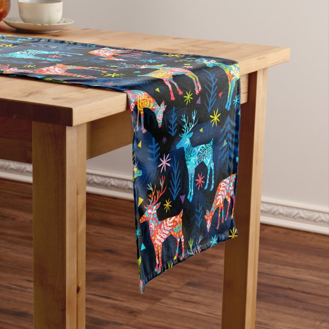 Colourful Deer Chrismas Tree Forest Star Snowflake Long Table Runner (In Situ)