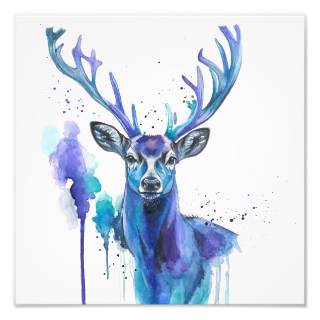 Colourful Deer Watercolour Photo Print (Front)