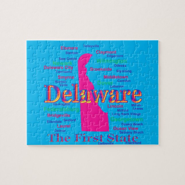 Colourful Delaware State Pride Map Silhouette Jigsaw Puzzle (Horizontal)