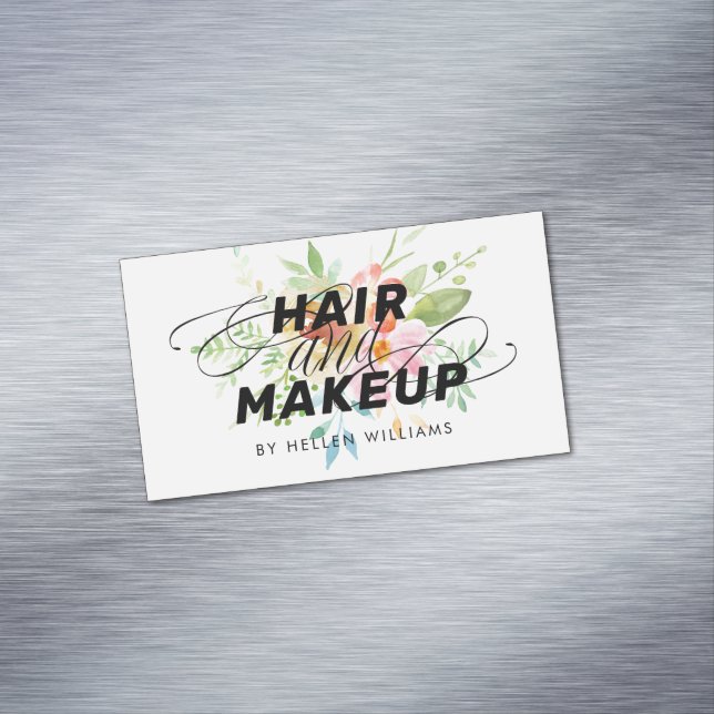 Colourful delicate flowers bouquet Hair & makeup Magnetic Business Card (In Situ)