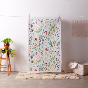 Colourful Delicate Flowers & Leafs Seamless Patter Fabric