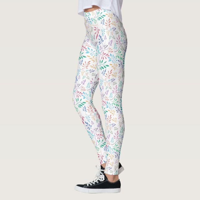 Colourful Delicate Leafs Pattern Leggings (Left)