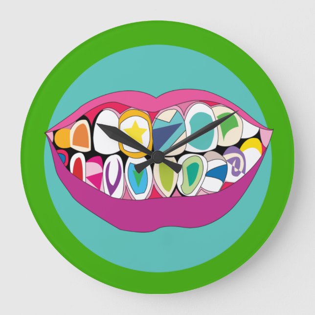 Colourful Dentist Office Tooth Teeth Smile Large Clock (Front)
