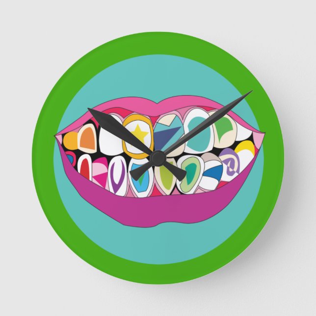Colourful Dentist Office Tooth Teeth Smile Round Clock (Front)