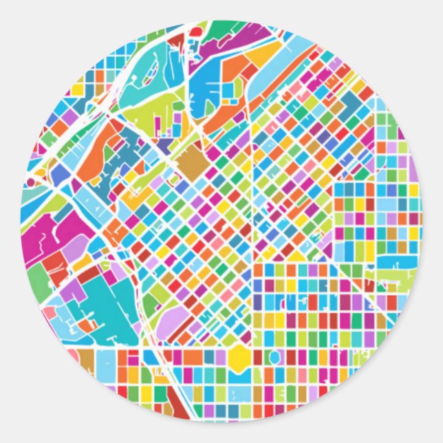 Colourful Denver Map Classic Round Sticker (Front)