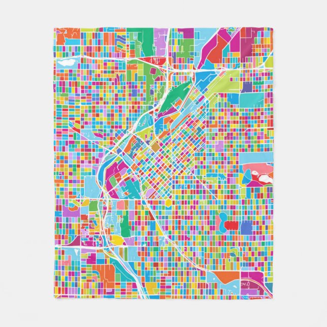 Colourful Denver Map Fleece Blanket (Front)