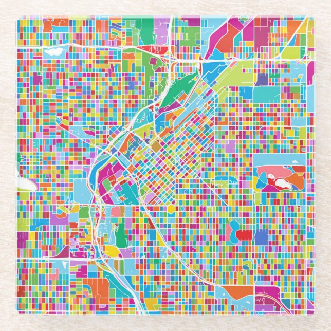 Colourful Denver Map Glass Coaster (Front)