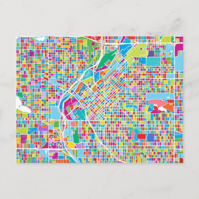 Colourful Denver Map Postcard (Front)