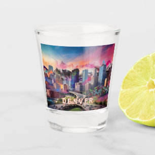 Colourful Denver Skyline Abstract Art Shot Glass