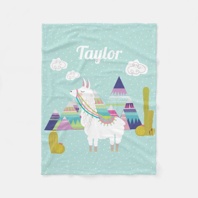 Colourful Desert Alpaca Personalised Fleece Blanke Blanket (Front)
