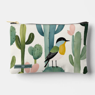 Colourful Desert Bird on Cactus Accessory Pouch