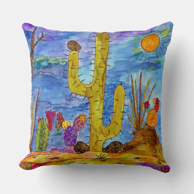 Colourful Desert Cactus Morning Decorative Pillow (Front)