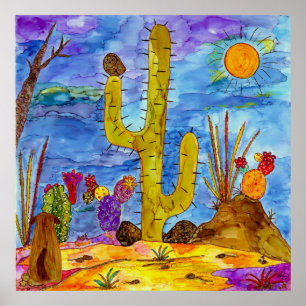 Colourful Desert Cactus Morning Dog Poster 32"x32"
