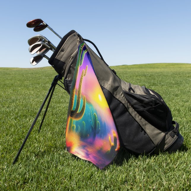 Colourful desert sunset monogram golf towel (Green)