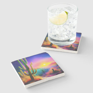 Colourful desert sunset  stone coaster