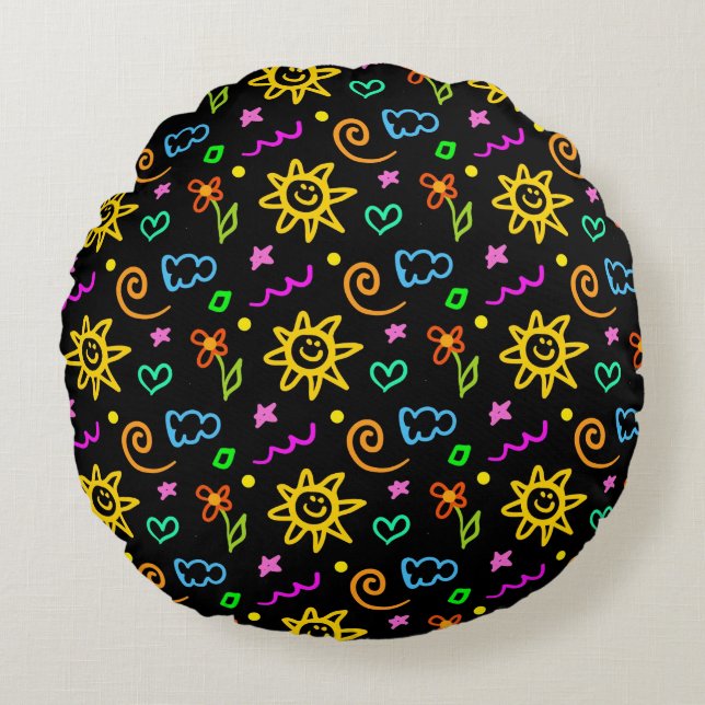 Colourful design of background for kids round cushion (Front)