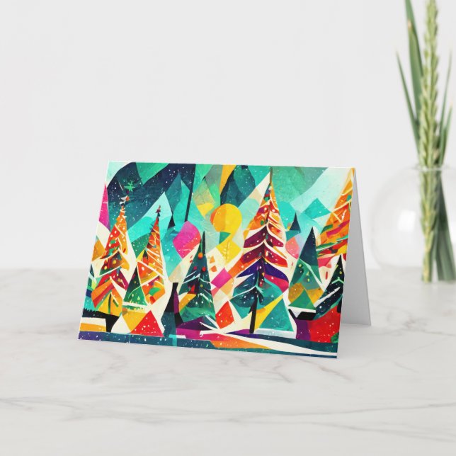 Colourful design of Christmas trees Card (Front)