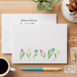 Colourful design with illustrated tulips envelope