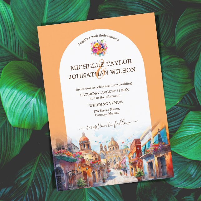 Colourful Destination Wedding Mexico Flowers Fiest Invitation (colorful mexico wedding)