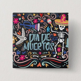 Colourful Dia de los Muertos   Button