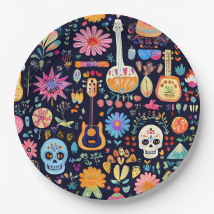 Colourful Dia de los muertos pattern Paper Plate