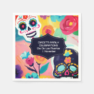 Colourful Dia De Los Muertos sugar skull Napkin