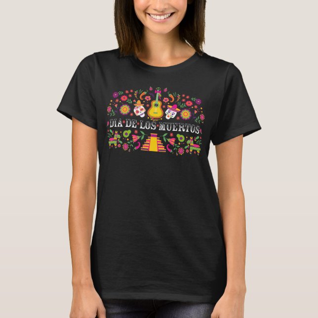 Colourful Dia de los Muertos T-Shirt (Front)